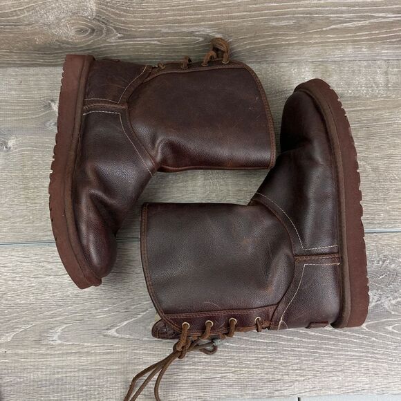 Ugg Mariana Women’s Sz 7 Dark Brown Leather Shearling Rear Lace Winter Boots - Picture 9 of 11